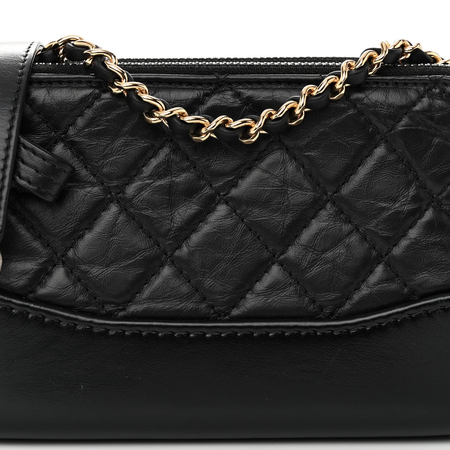 Aged Calfskin Quilted Small Gabrielle Clutch With Chain Black