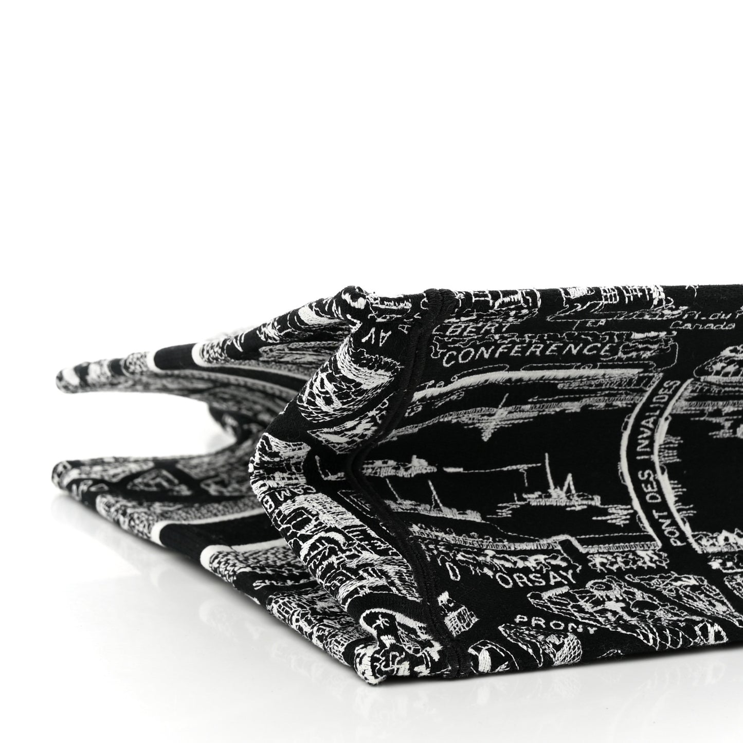 Canvas Embroidered Medium Plan De Paris Book Tote Black White