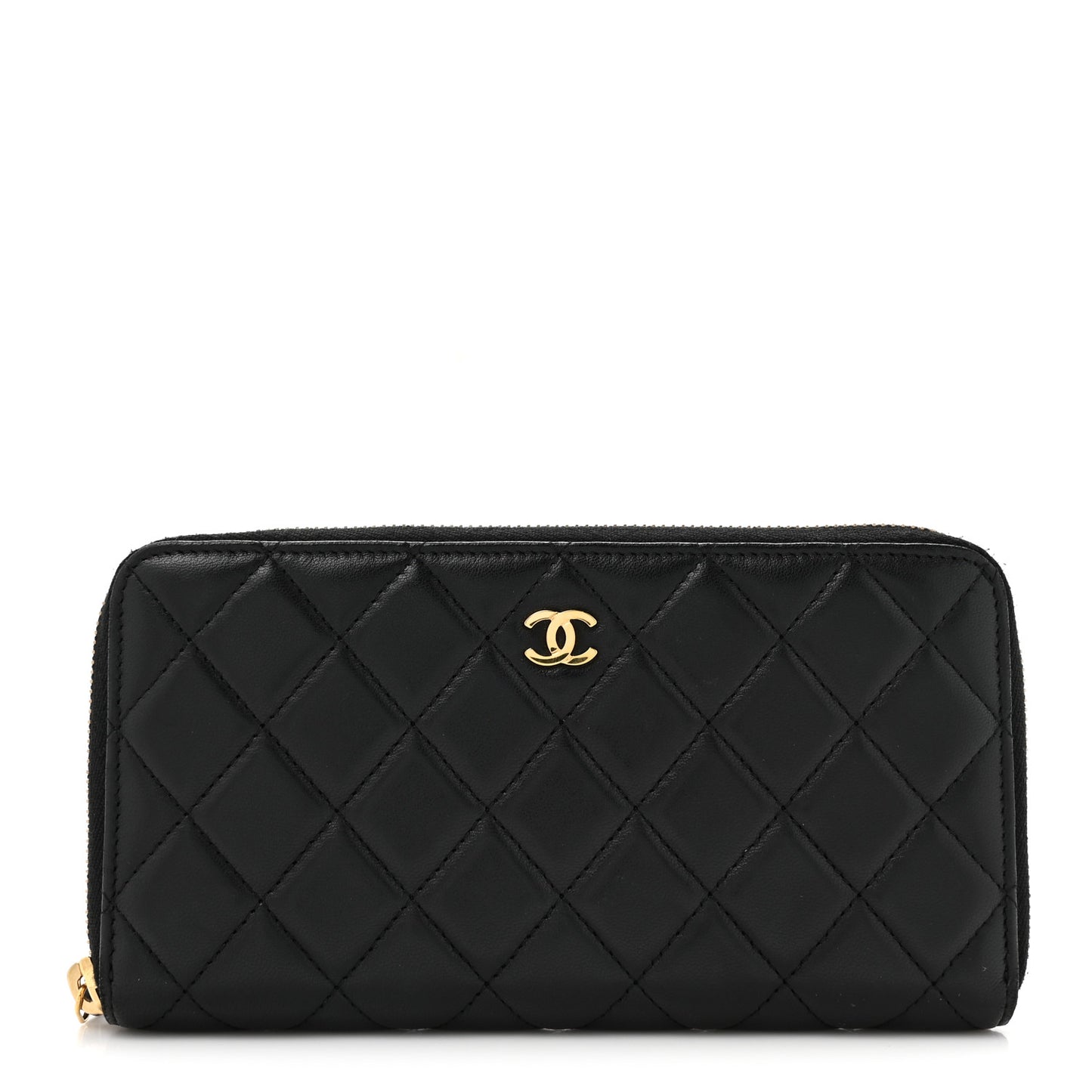 Lambskin Quilted Large Gusset Zip Around Wallet Black