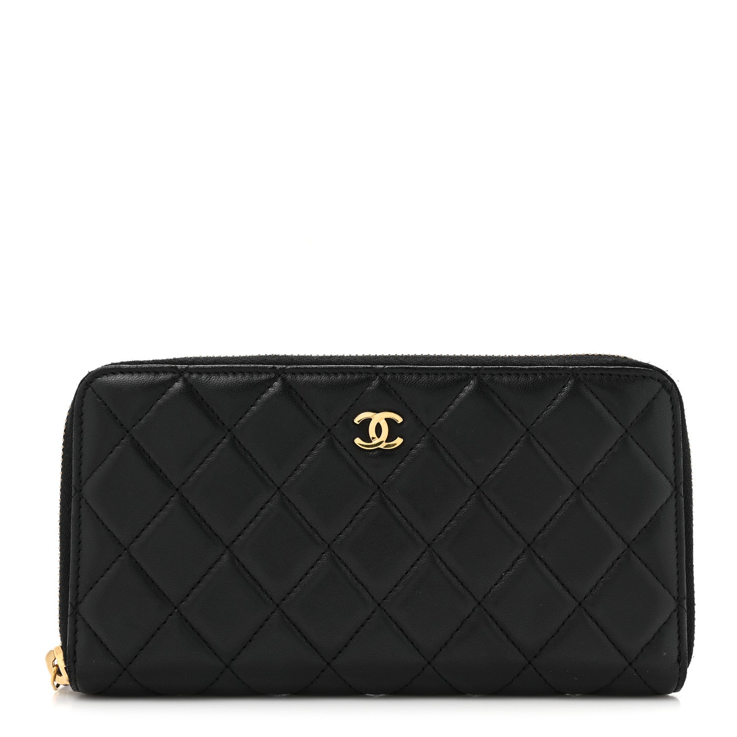Chanel Lambskin Quilted Large Gusset Zip Around Wallet Black 1 of 12