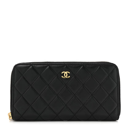 Chanel Lambskin Quilted Large Gusset Zip Around Wallet Black 1 of 12