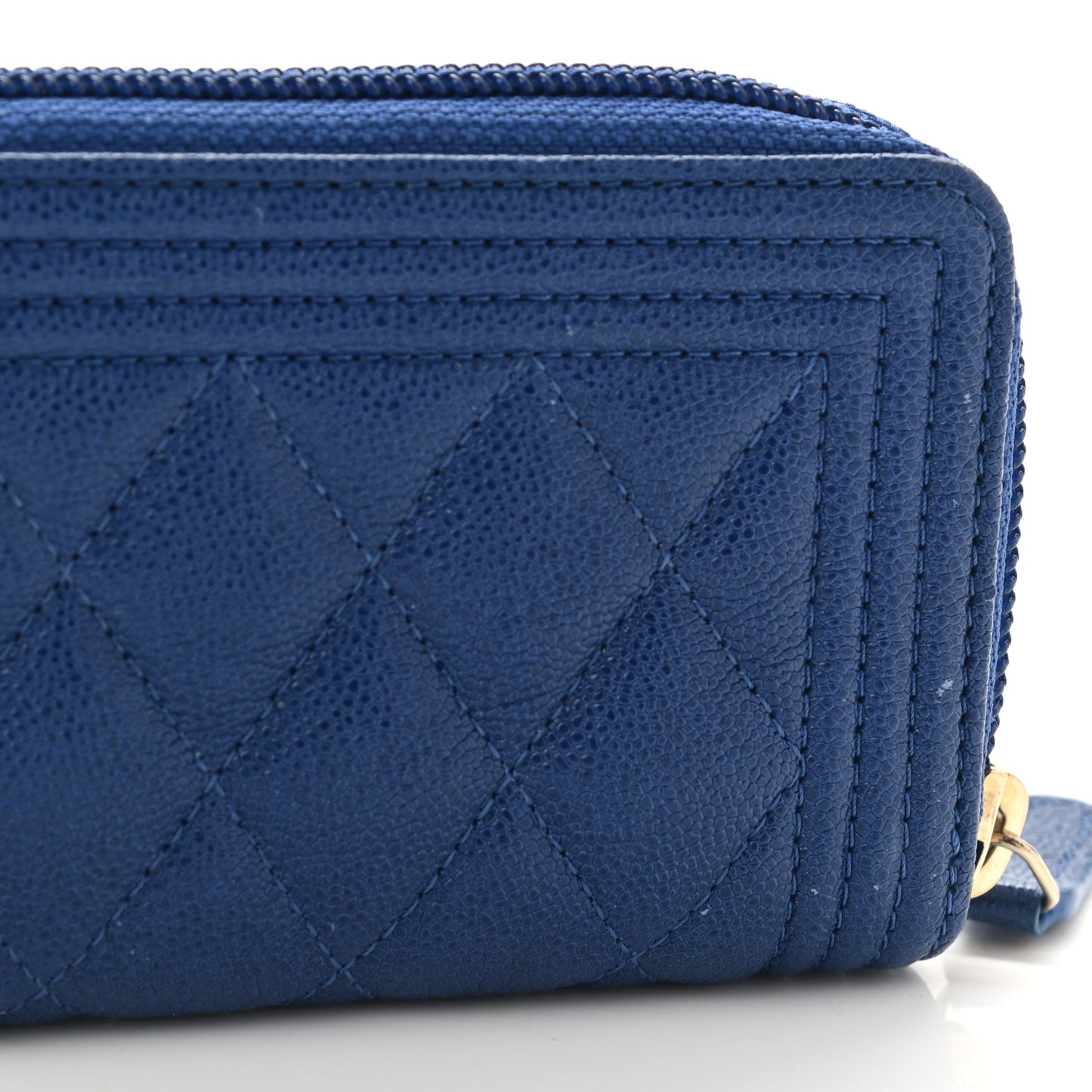 Caviar Quilted Boy Zip Around Coin Purse Wallet Blue