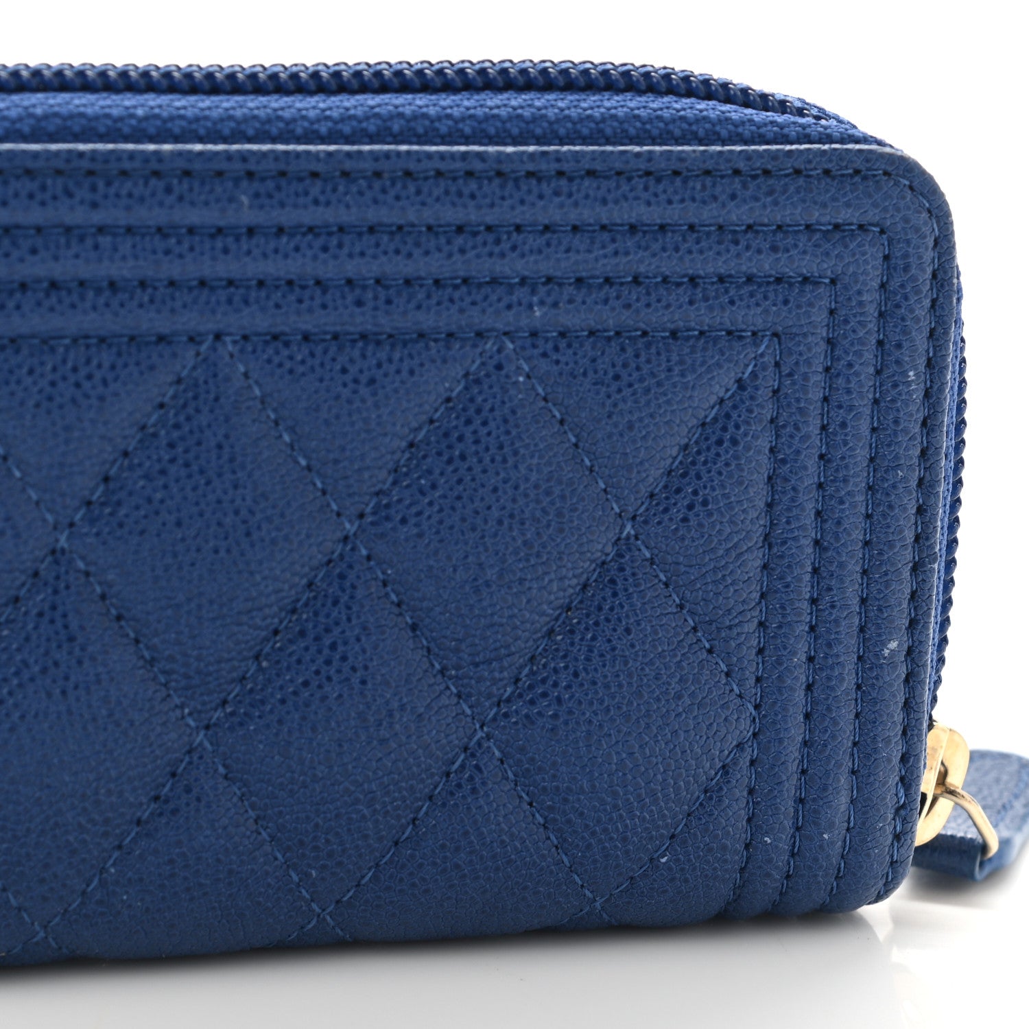 Chanel Caviar Quilted Boy Zip Around Coin Purse Wallet Blue 8 of 8