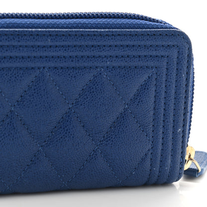 Chanel Caviar Quilted Boy Zip Around Coin Purse Wallet Blue 8 of 8