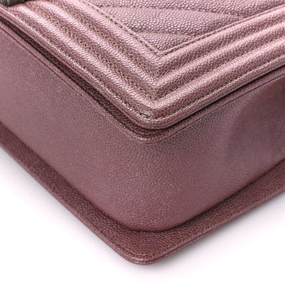 Chanel Metallic Caviar Chevron Quilted Medium Boy Flap Dark Pink 10 of 11