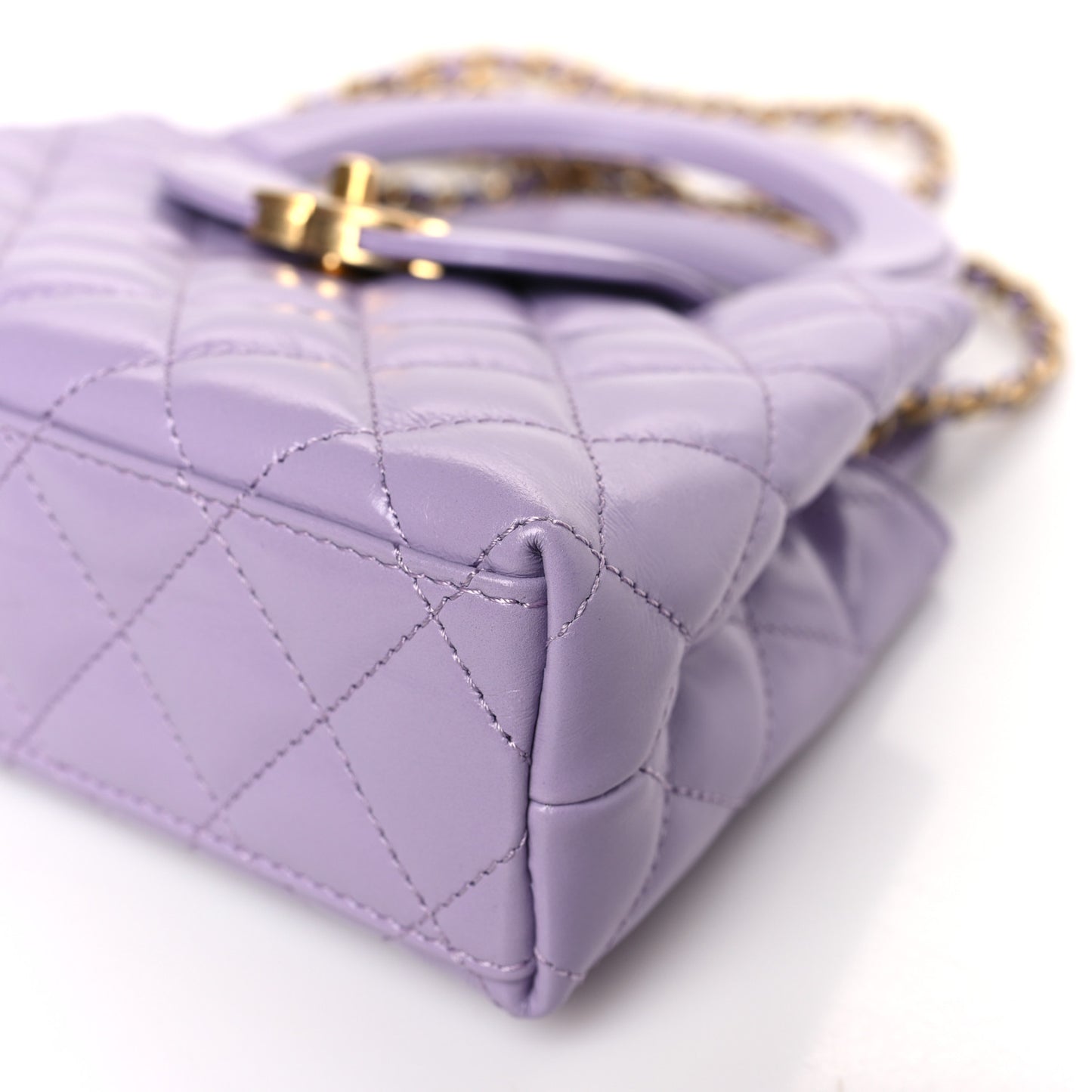 Shiny Aged Calfskin Quilted Nano Kelly Shopper Lilac