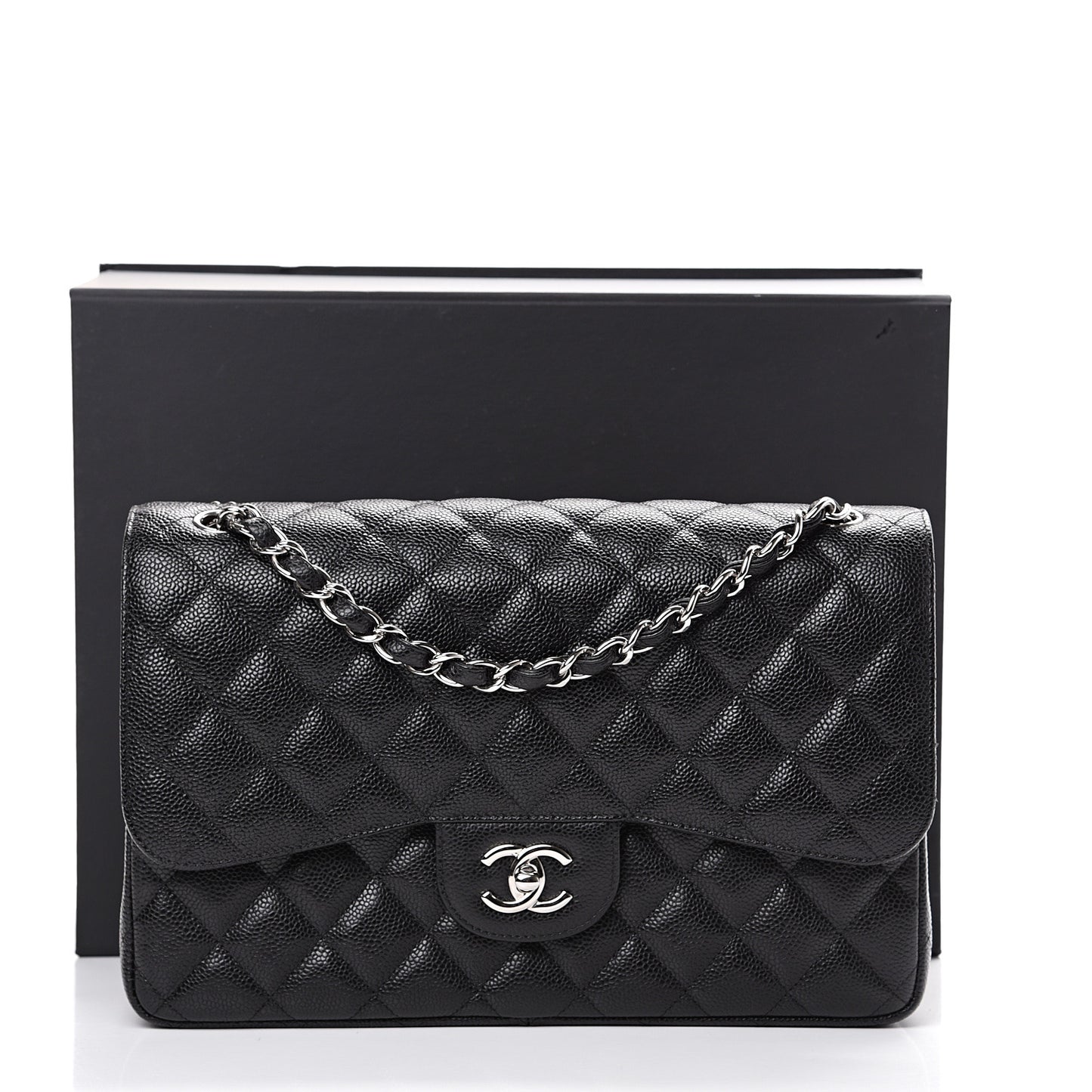 Caviar Quilted Jumbo Double Flap Black
