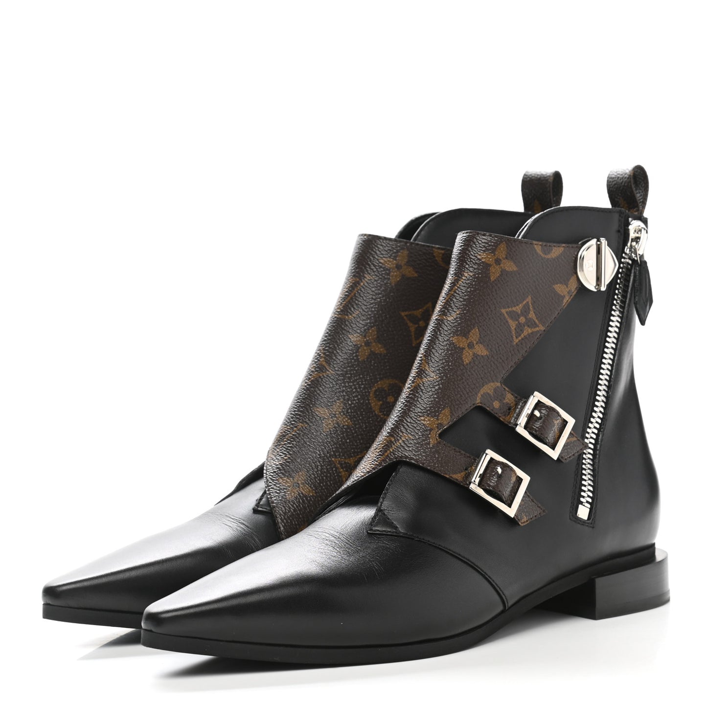 Calfskin Monogram Jumble Flat Ankle Boots 38 Black