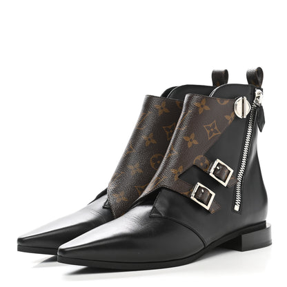 Louis Vuitton Calfskin Monogram Jumble Flat Ankle Boots 38 Black 3 of 9