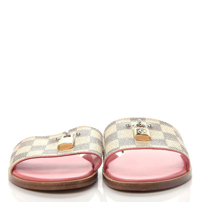 Louis Vuitton Damier Azur Lock It Flat Mule 40 Rose Clair 2 of 11