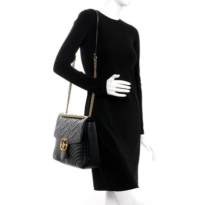 Gucci Calfskin Matelasse Large GG Marmont Shoulder Bag Black 2 of 7