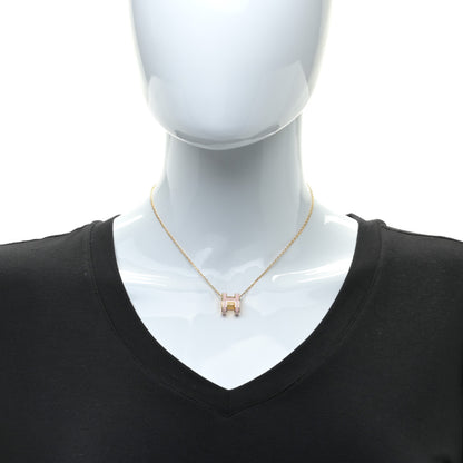 Hermes Lacquered Gold Pop H Pendant Necklace Rose Sakura 2 of 7