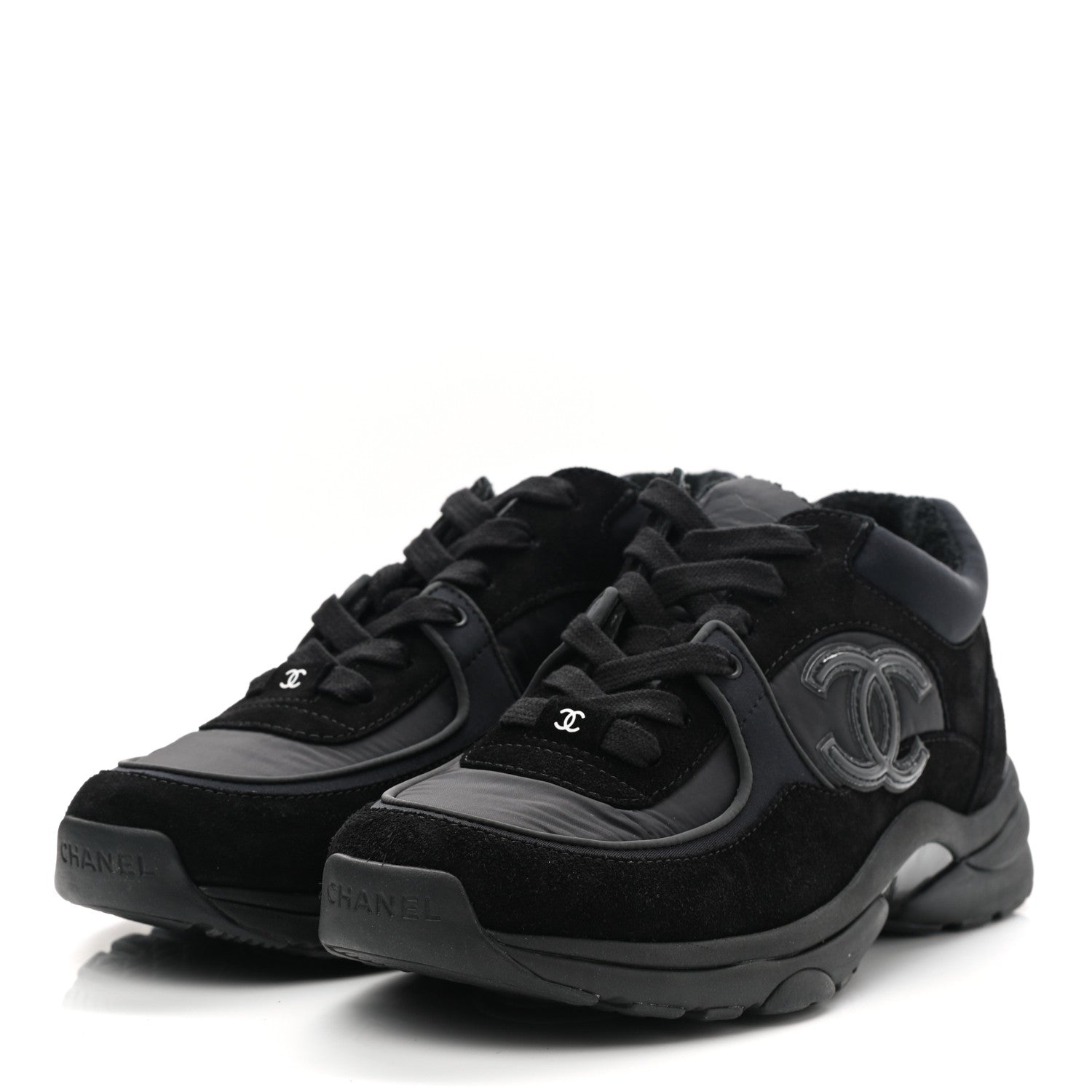 Chanel Fabric Calfskin Suede CC Sneakers 38 Black 3 of 9