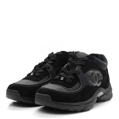 Chanel Fabric Calfskin Suede CC Sneakers 38 Black 3 of 9