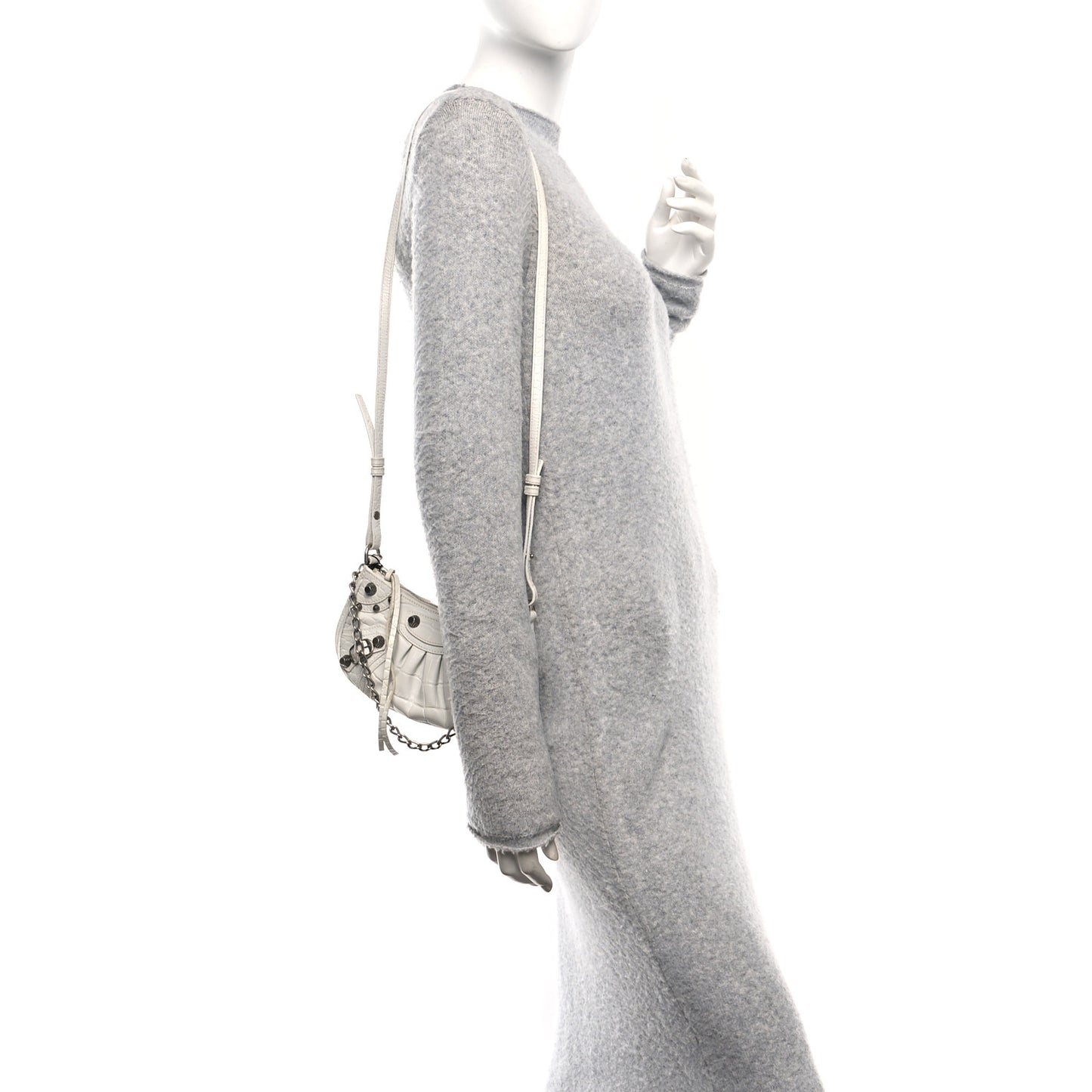 Extra Supple Calfskin Crocodile Embossed Le Cagole Mini Purse With Chain White