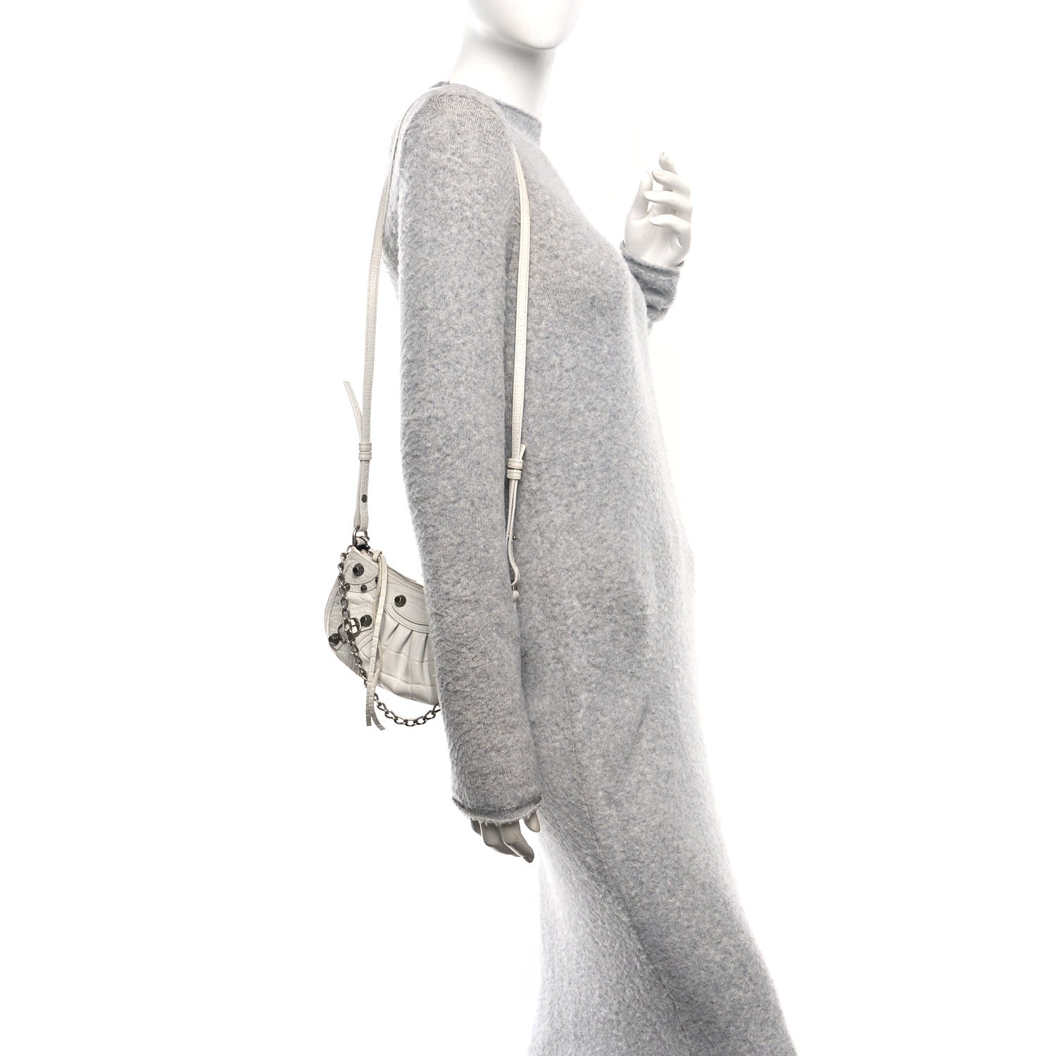 Balenciaga Extra Supple Calfskin Crocodile Embossed Le Cagole Mini Purse With Chain White 3 of 17
