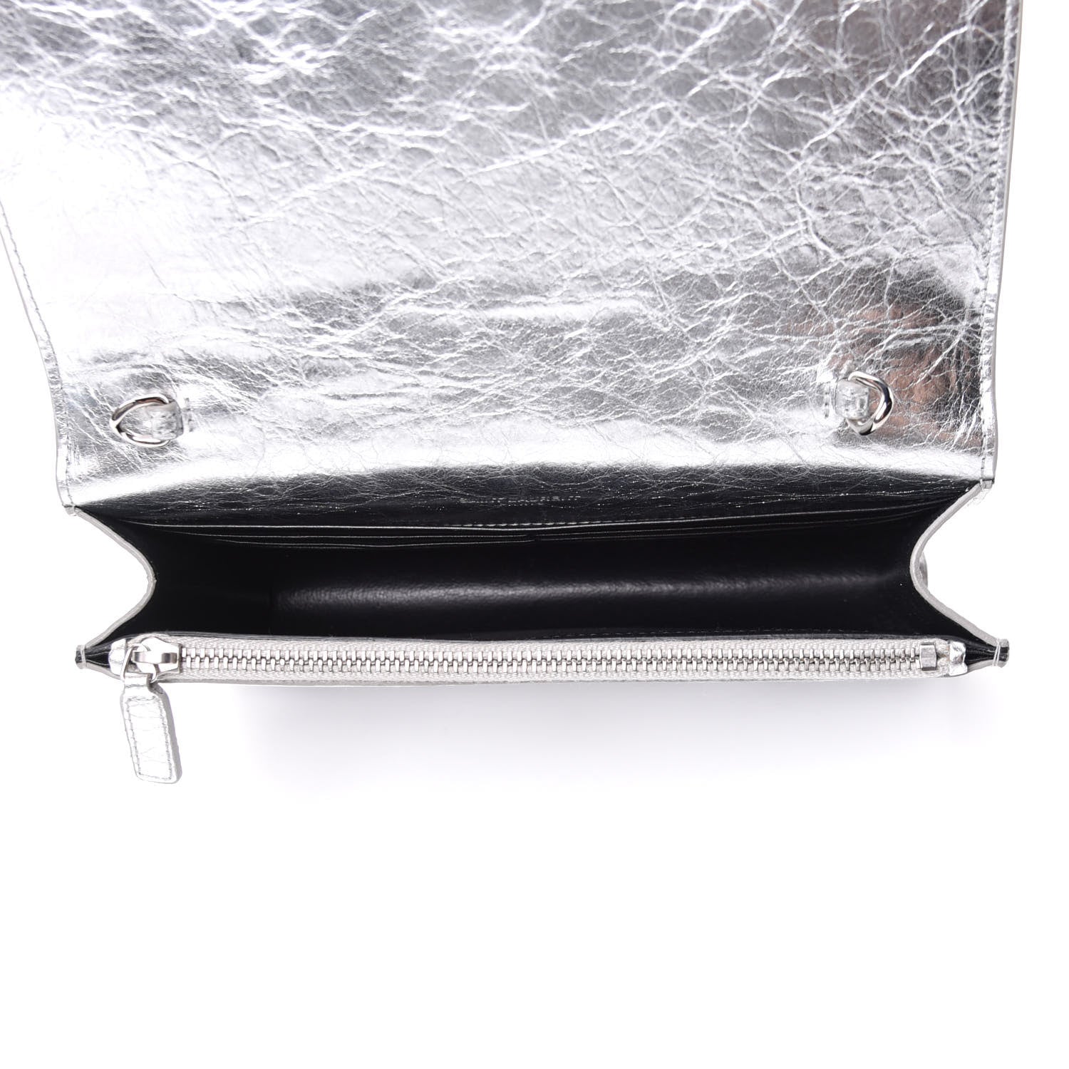 Saint Laurent Metallic Crackled Calfskin Kate Monogram Tassel Chain Wallet Argento 6 of 12