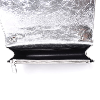 Saint Laurent Metallic Crackled Calfskin Kate Monogram Tassel Chain Wallet Argento 6 of 12