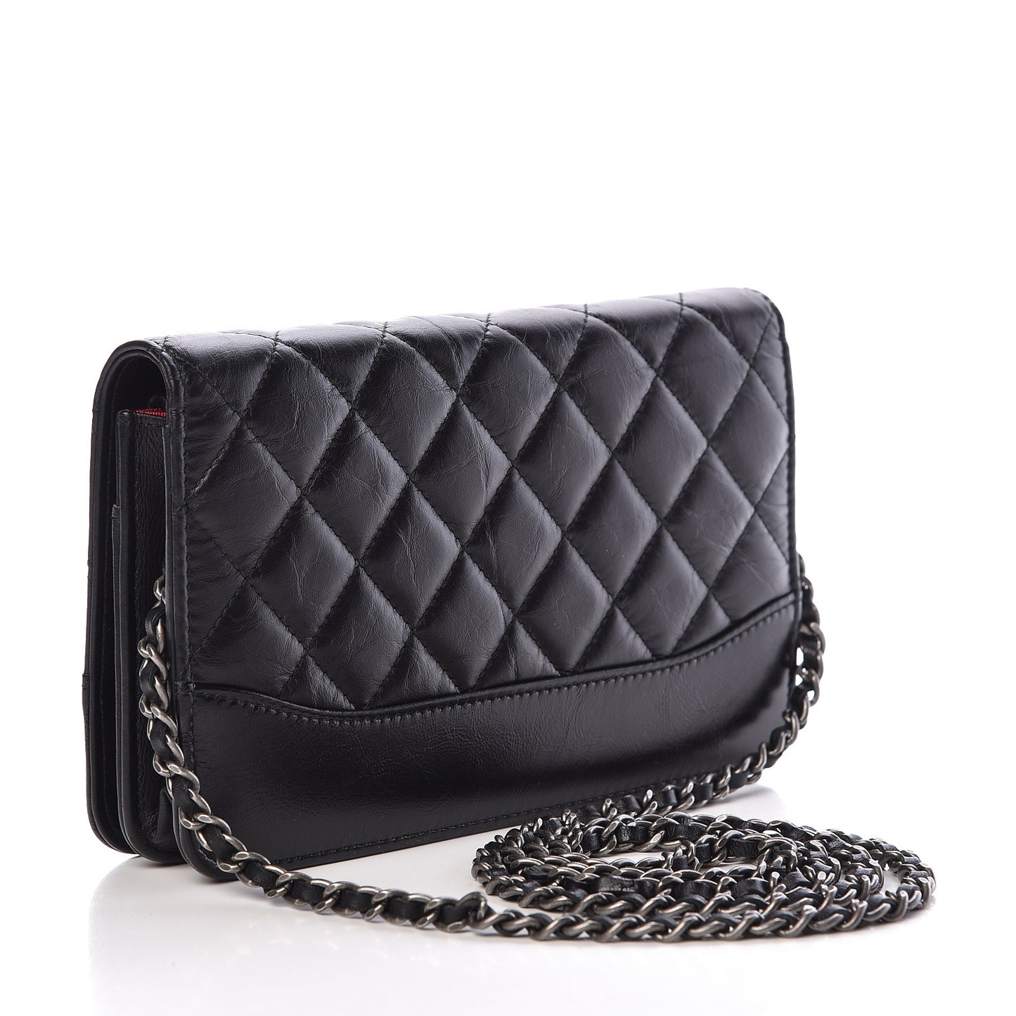 Aged Calfskin Quilted Gabrielle Wallet On Chain WOC Black