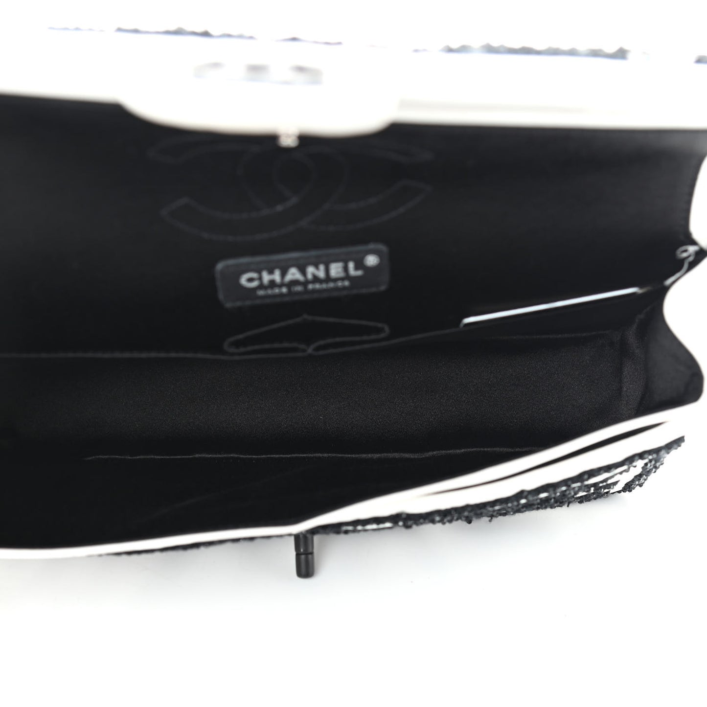 Lambskin Crystal Embroidered Medium Garden Of Versailles Double Flap Black White