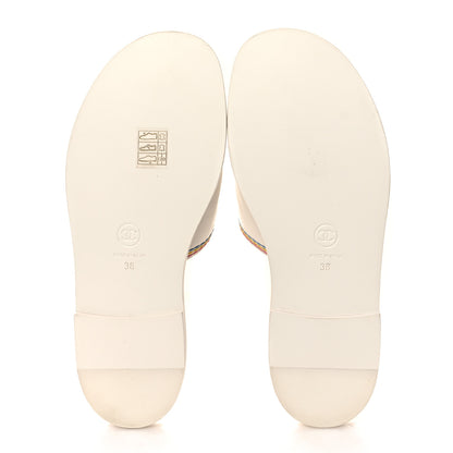 Chanel Calfskin Embroidered CC Sandal Mule 38 White 5 of 9