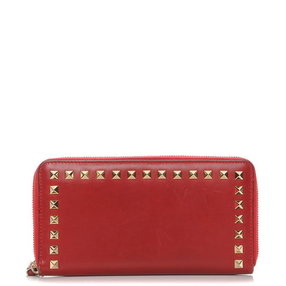 Valentino Garavani Calfskin Rockstud Zip Around Wallet Rosso Valentino 1 of 13