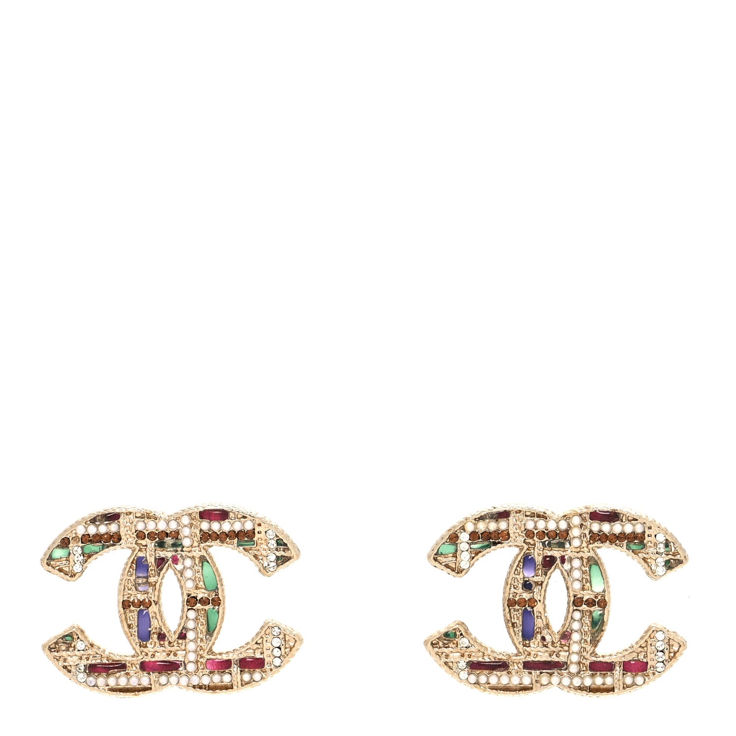 Resin Crystal Pearl Tweed Effect CC Earrings Gold Multicolor