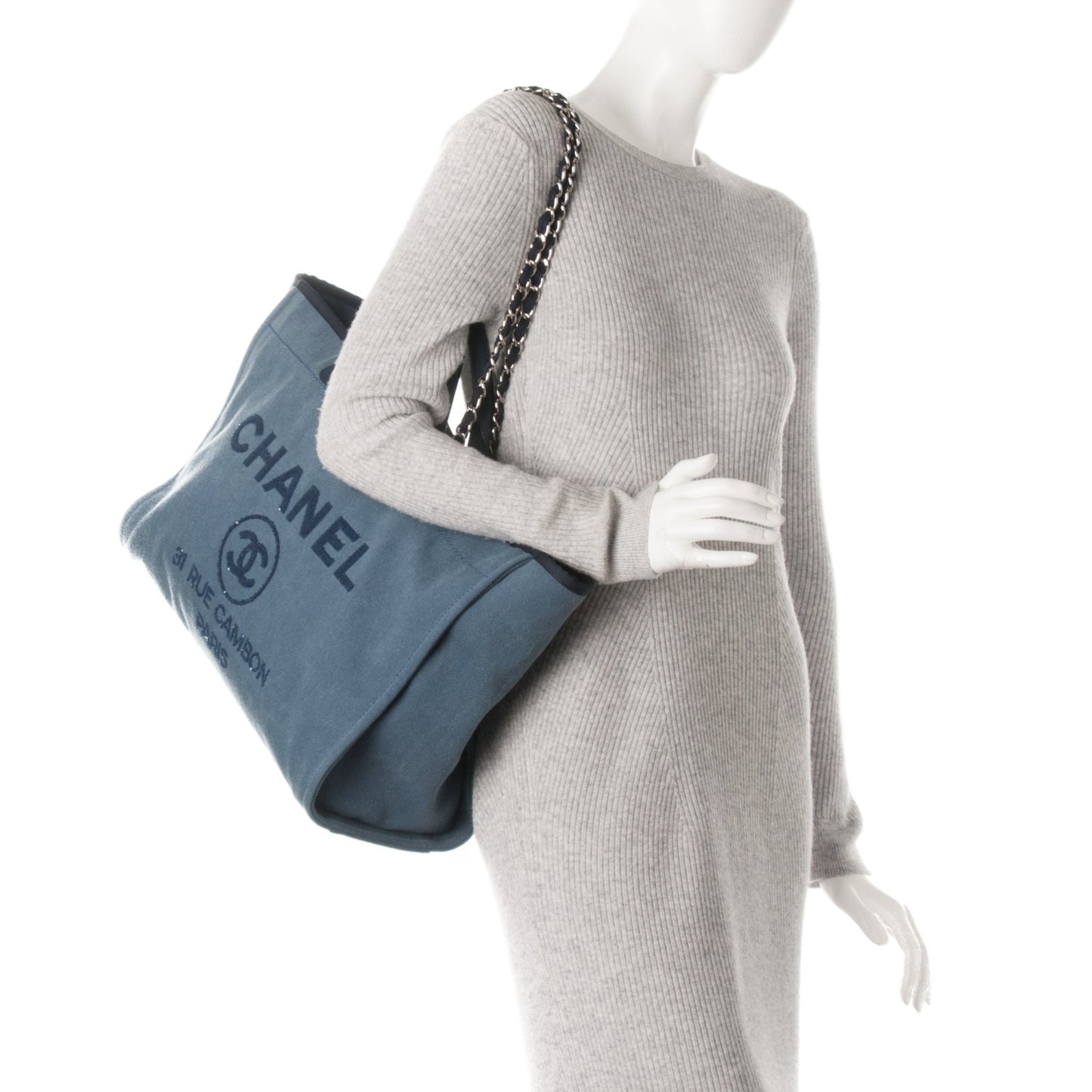 Canvas Sequin Large Deauville Tote Navy