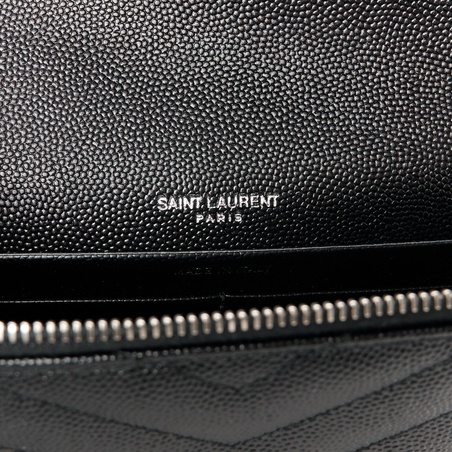 Grain De Poudre Matelasse Chevron Monogram Envelope Chain Wallet Black