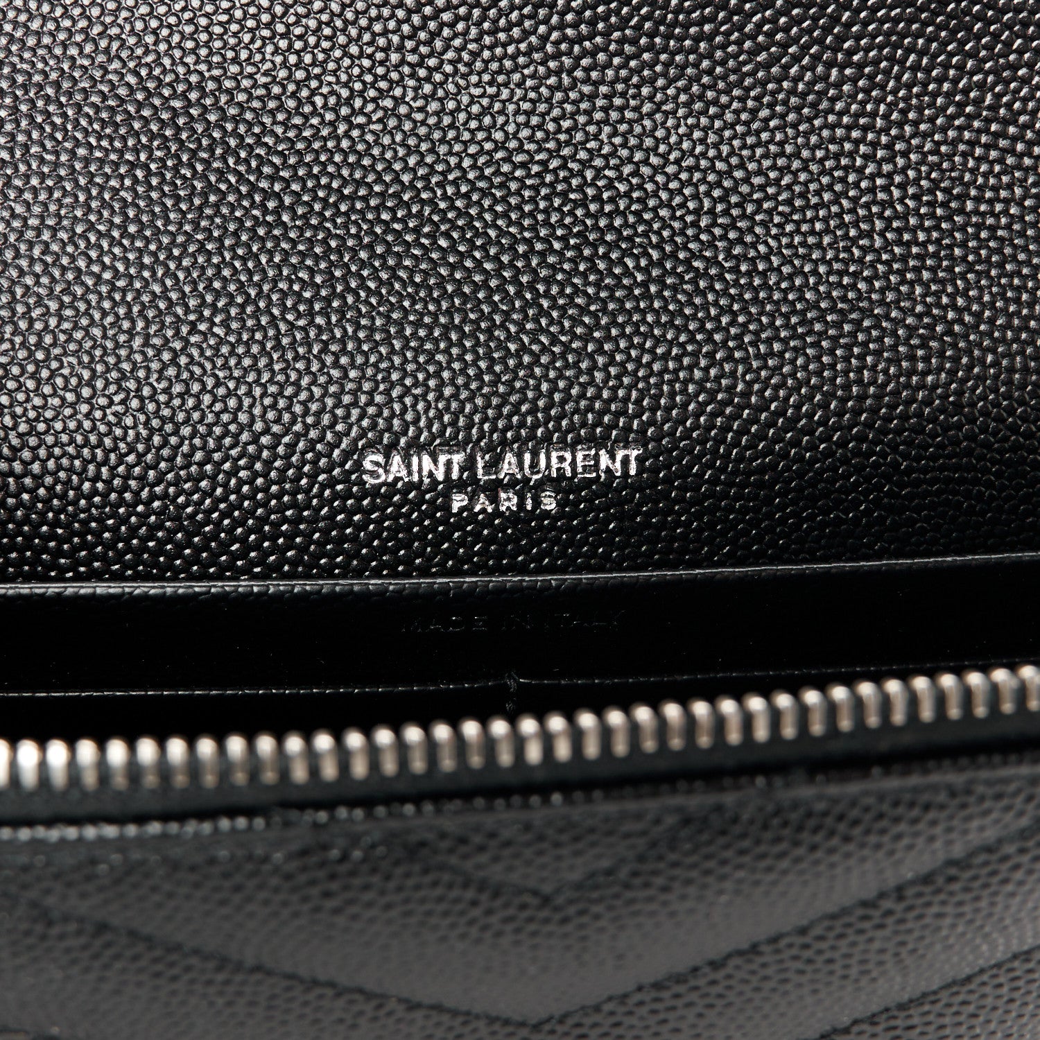 Saint Laurent Grain De Poudre Matelasse Chevron Monogram Envelope Chain Wallet Black 6 of 10