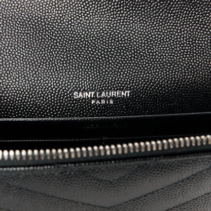 Saint Laurent Grain De Poudre Matelasse Chevron Monogram Envelope Chain Wallet Black 6 of 10