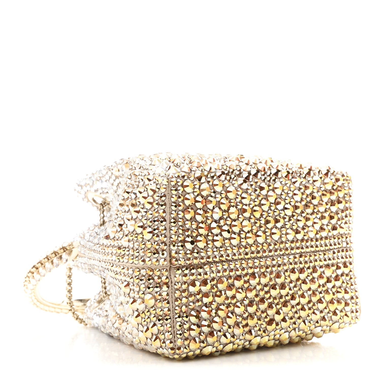 Jimmy Choo Satin Hotfix Crystal Embellished Bon Bon Bucket Bag Gold Silver 4 of 9