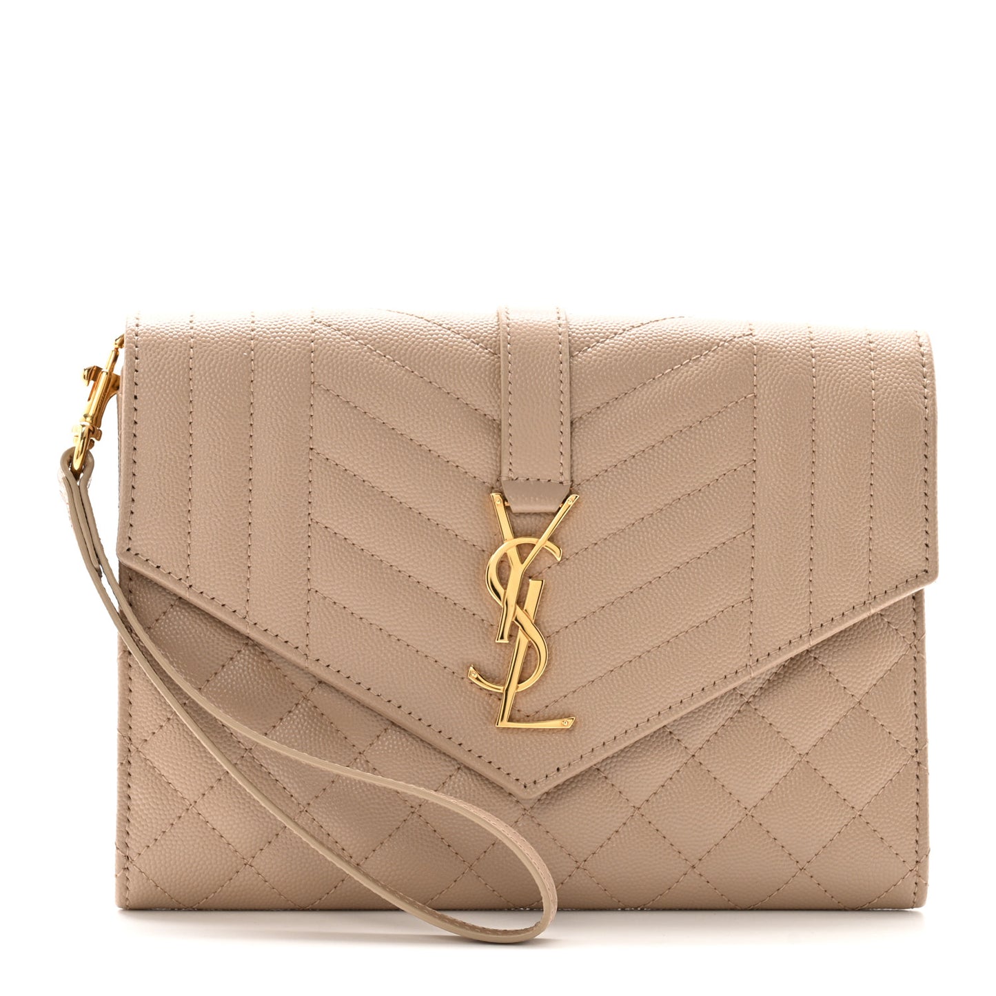 Grain De Poudre Textured Mixed Matelasse Triquilt Monogram Clutch Dark Beige