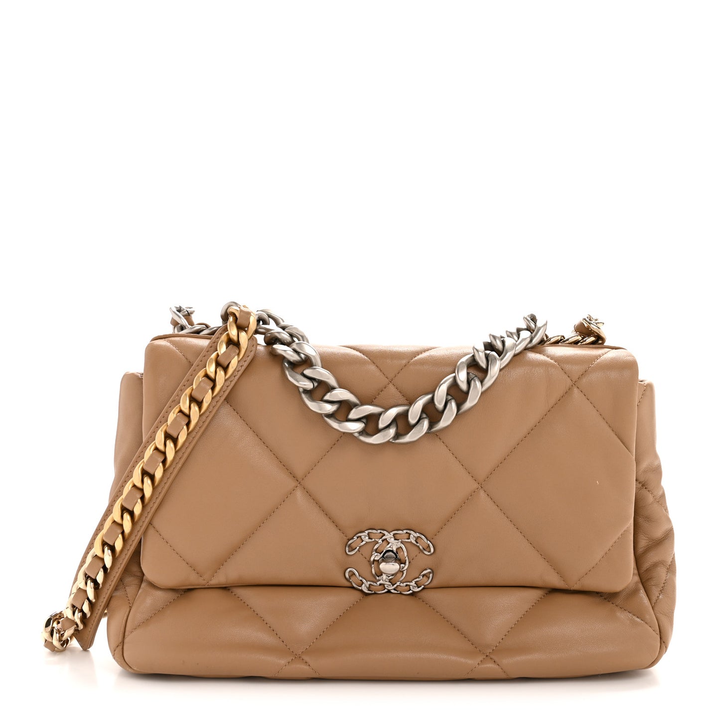 Lambskin Quilted Large Chanel 19 Flap Beige