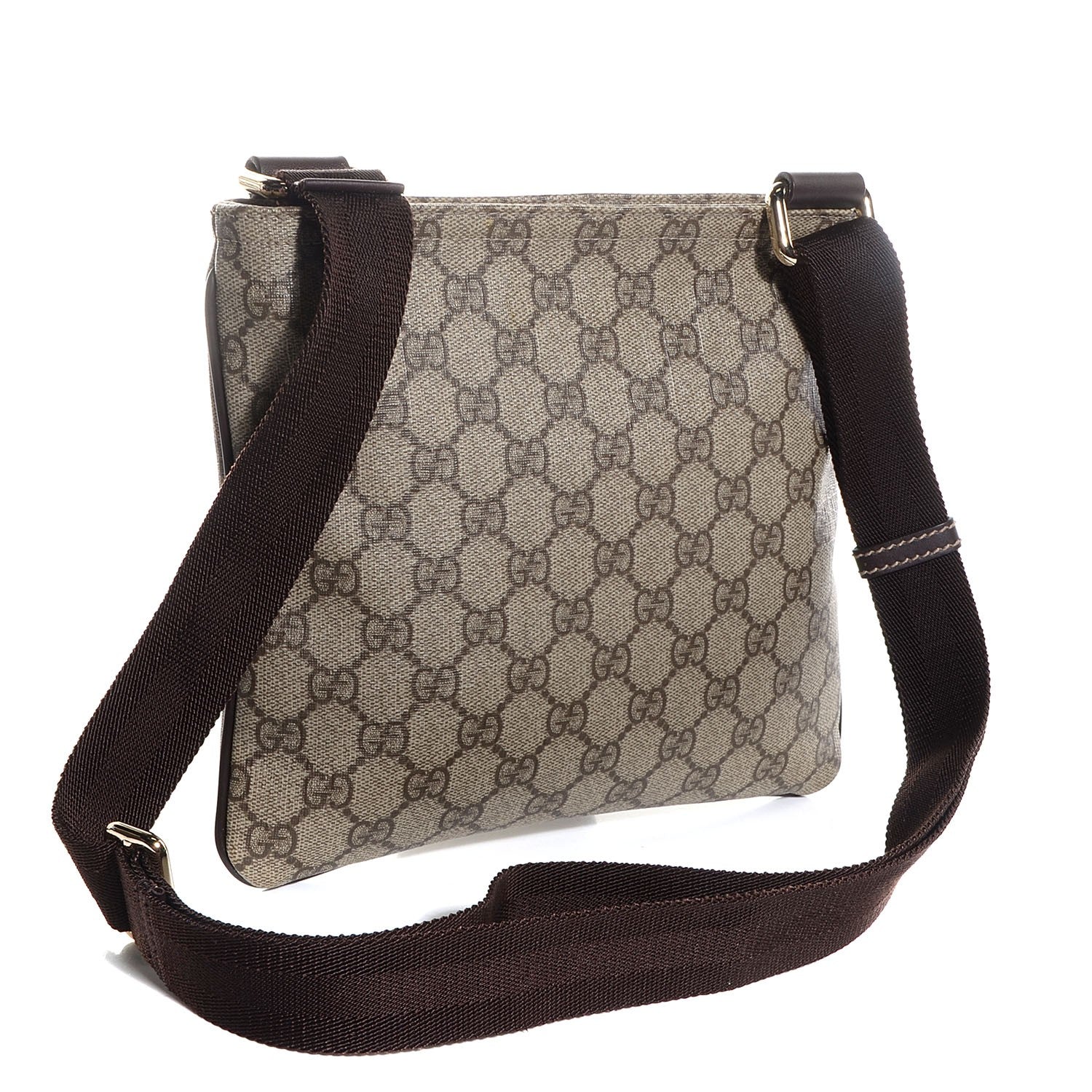 Gucci GG Supreme Monogram Selleria Calfskin Small Flat Messenger Bag Beige Ebony Cocoa Dark Chocolate 3 of 7