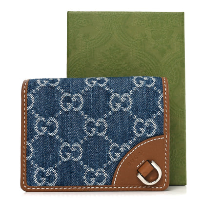 Gucci New Denim GG Monogram Emblem Mini Wallet Blue Tea Cuir Epilog 8 of 8