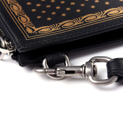 Gucci X SEGA Calfskin GUCCY Stars Zip Wristlet Pouch Black Gold 10 of 11