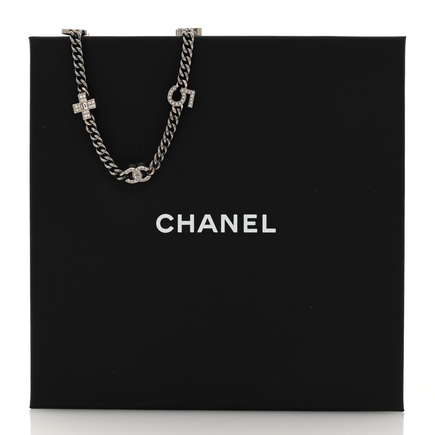 Ruthenium Crystal Chain CC Lucky Charms Choker Silver