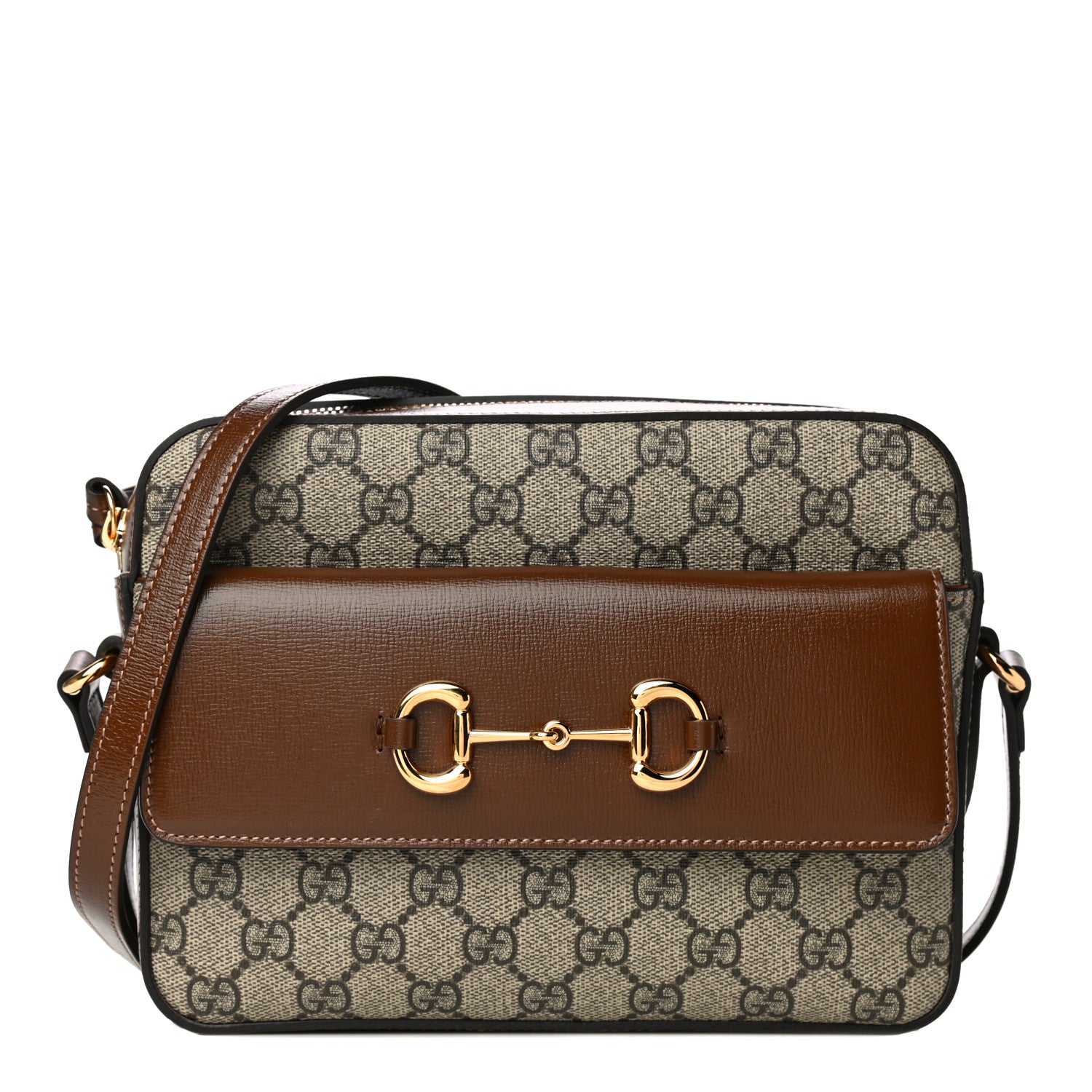 Gucci GG Supreme Monogram Small Horsebit 1955 Shoulder Bag Beige Brown Sugar 1 of 11