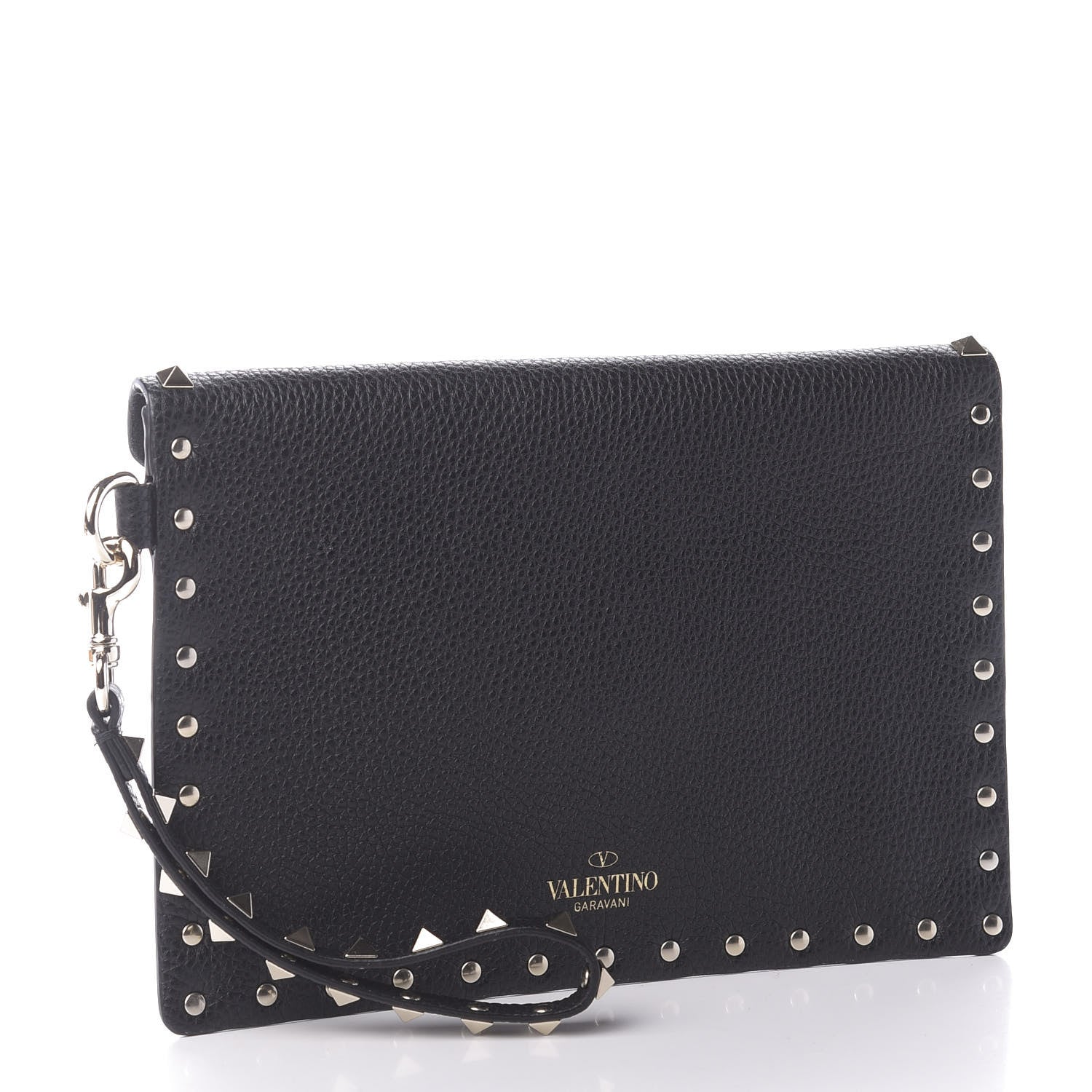 Valentino Garavani Pebbled Calfskin Medium Rockstud Envelope Flat Wristlet Pouch Black 3 of 8