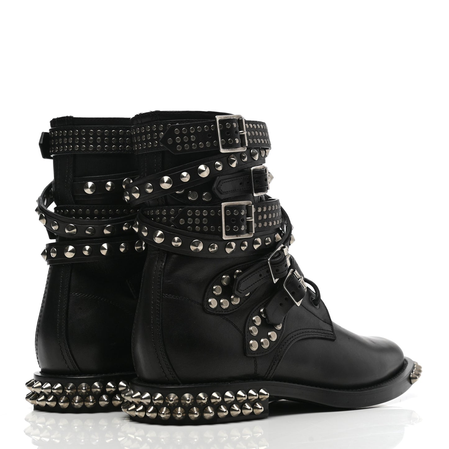 Smooth Calfskin Studded Womens Punk Ranger Boots 39.5 Black