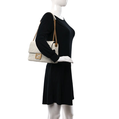 Fendi Nappa Small FF Embossed Large Chain Baguette White 2 of 12