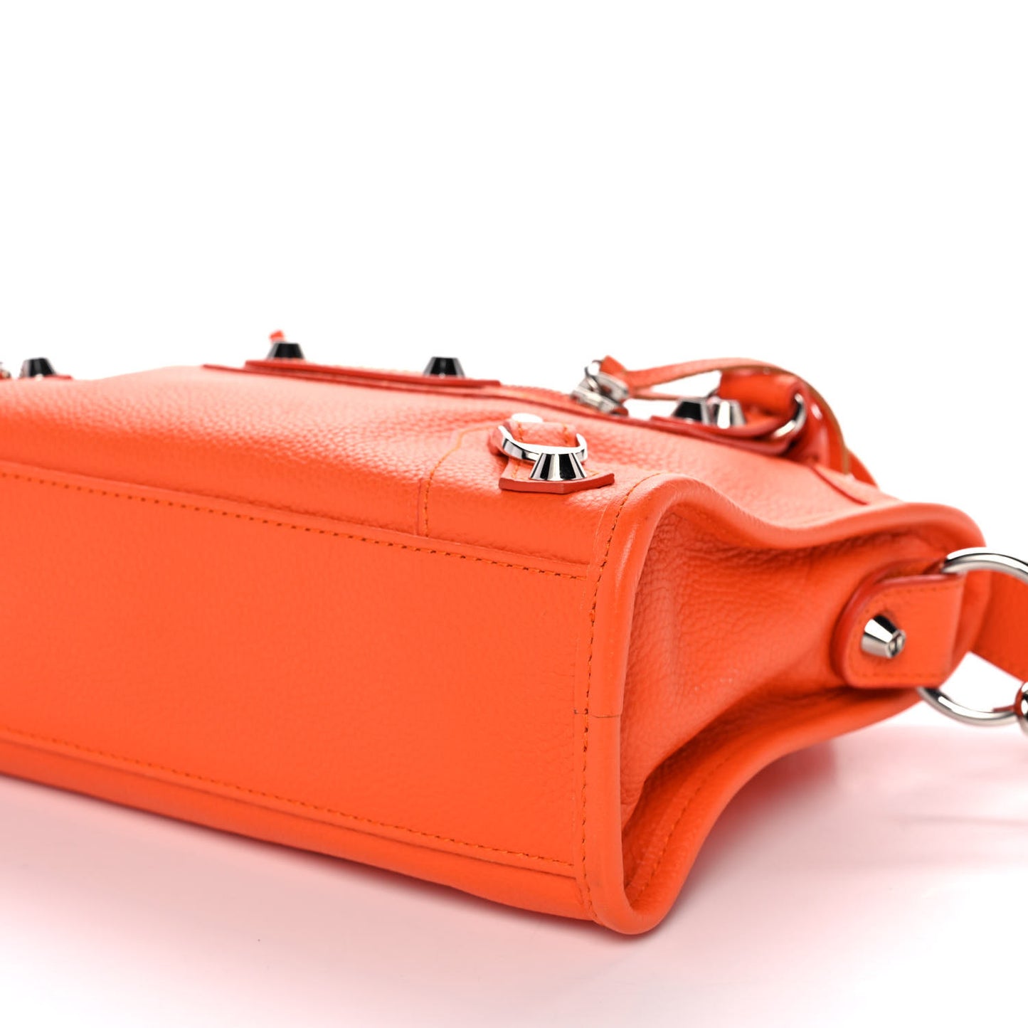 Grained Calfskin Classic Silver Hardware Mini City Orange