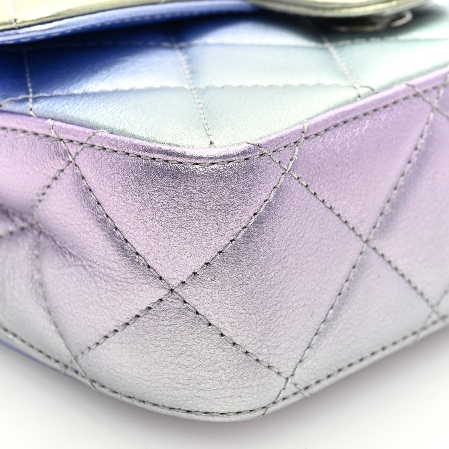 Chanel Gradient Metallic Calfskin Quilted Clutch Silver Blue Yellow Purple 9 of 10