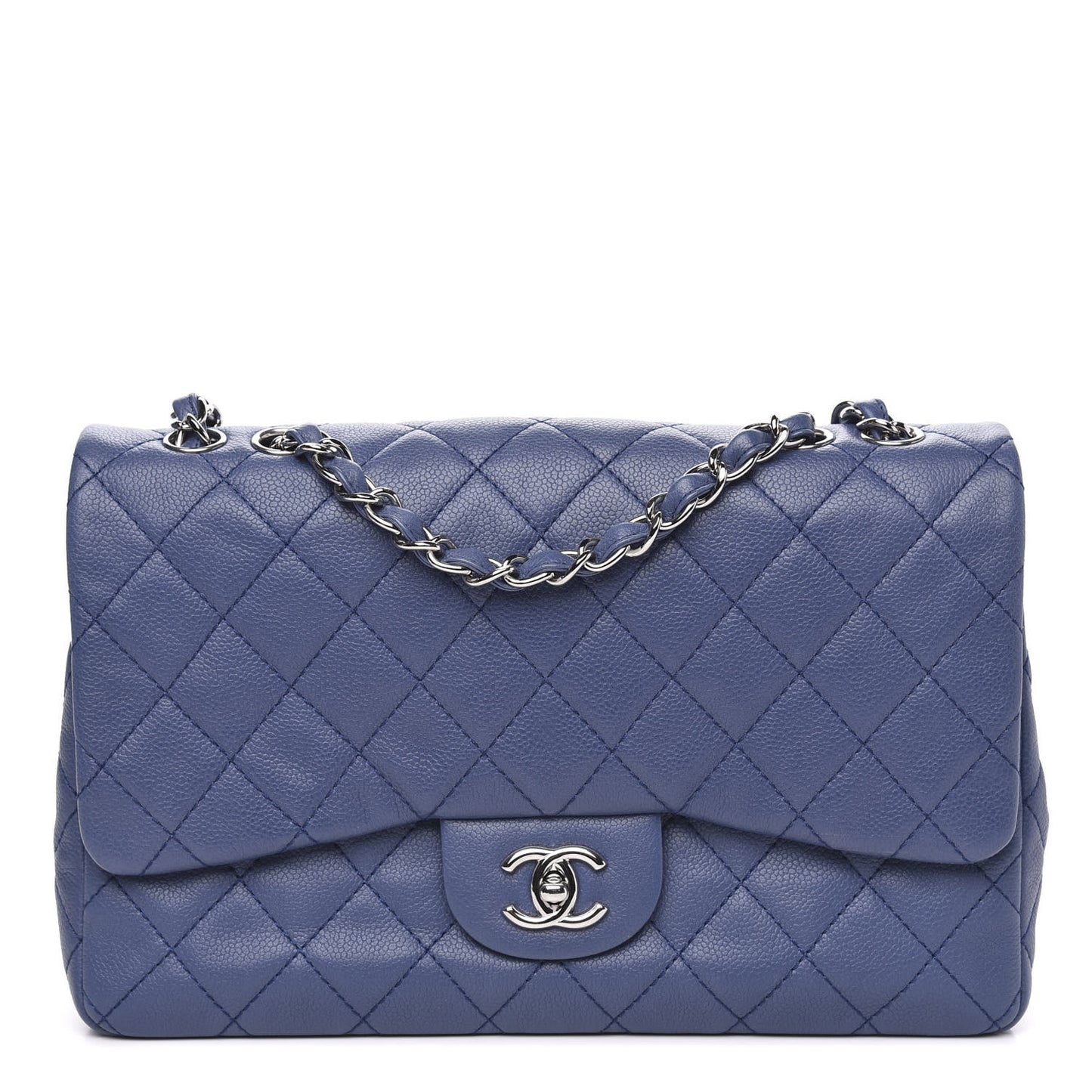 Washed Caviar Jumbo Single Flap Blue