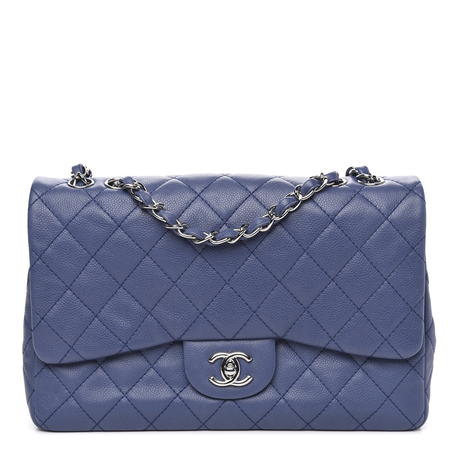 Chanel Washed Caviar Jumbo Single Flap Blue 1 of 10