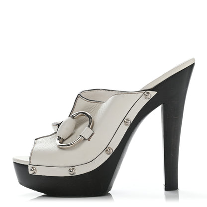 Gucci Cellarius Soft Calfskin Icon Bit Platform Clog High Heel Slide Sandals 37 Great White 1 of 6