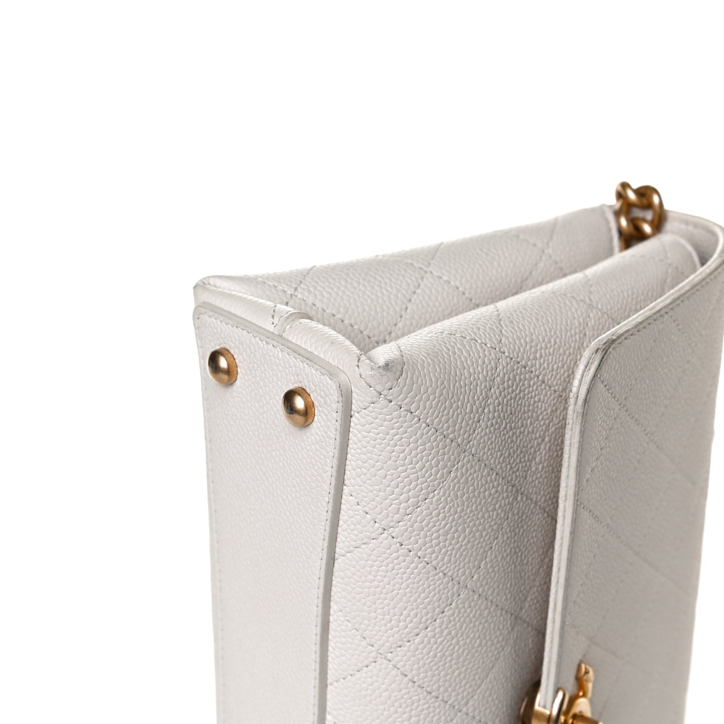 Grained Calfskin Small Stitched Flap White
