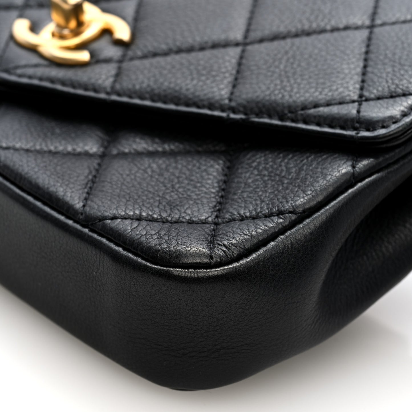 Calfskin Quilted Flap Waist Bag Black