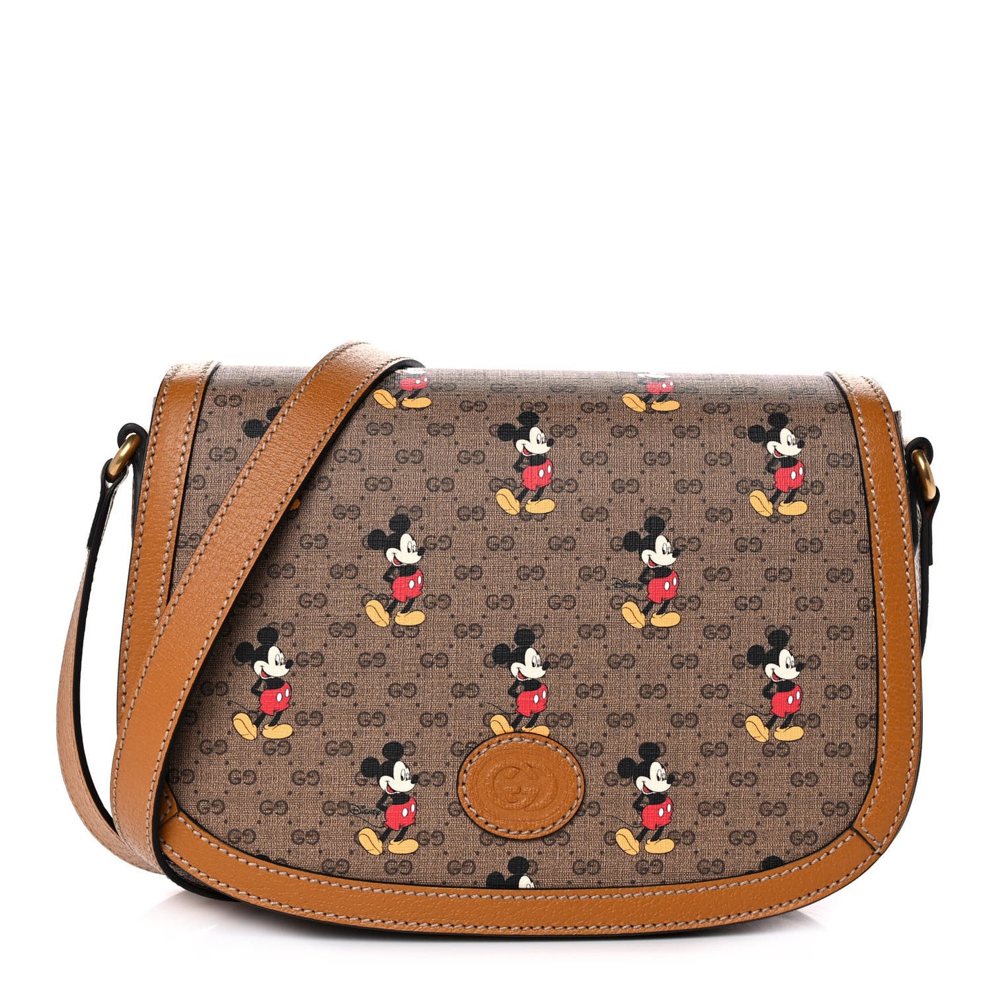 X DISNEY Mini Vintage GG Supreme Monogram Mickey Mouse Small Flap Messenger Bag Beige Vintage Sun Oil